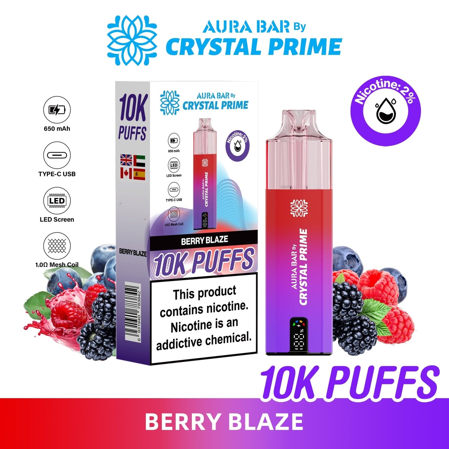 Aura Bar 10K Disposable Vape By Crystal Prime Pack of 5 - #Simbavapeswholesale#