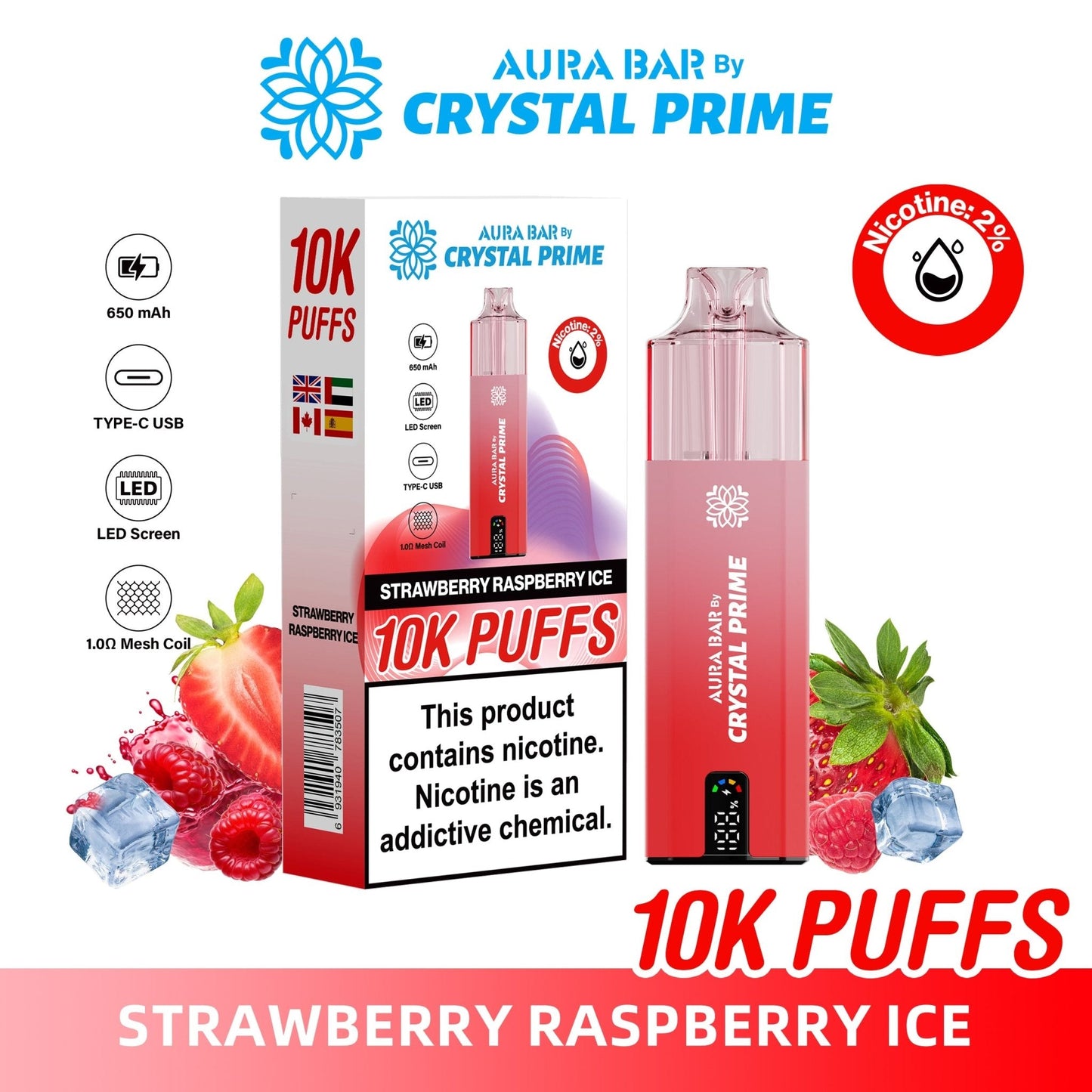 Aura Bar 10K Disposable Vape By Crystal Prime Pack of 5 - #Simbavapeswholesale#