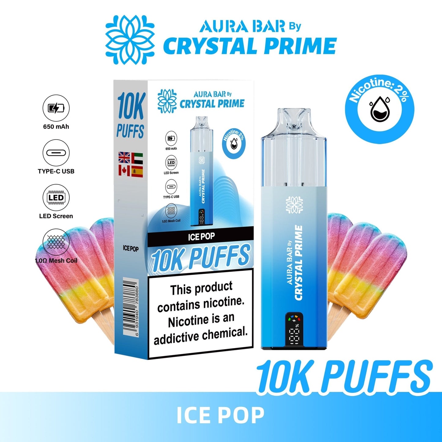Aura Bar 10K Disposable Vape By Crystal Prime Pack of 5 - #Simbavapeswholesale#