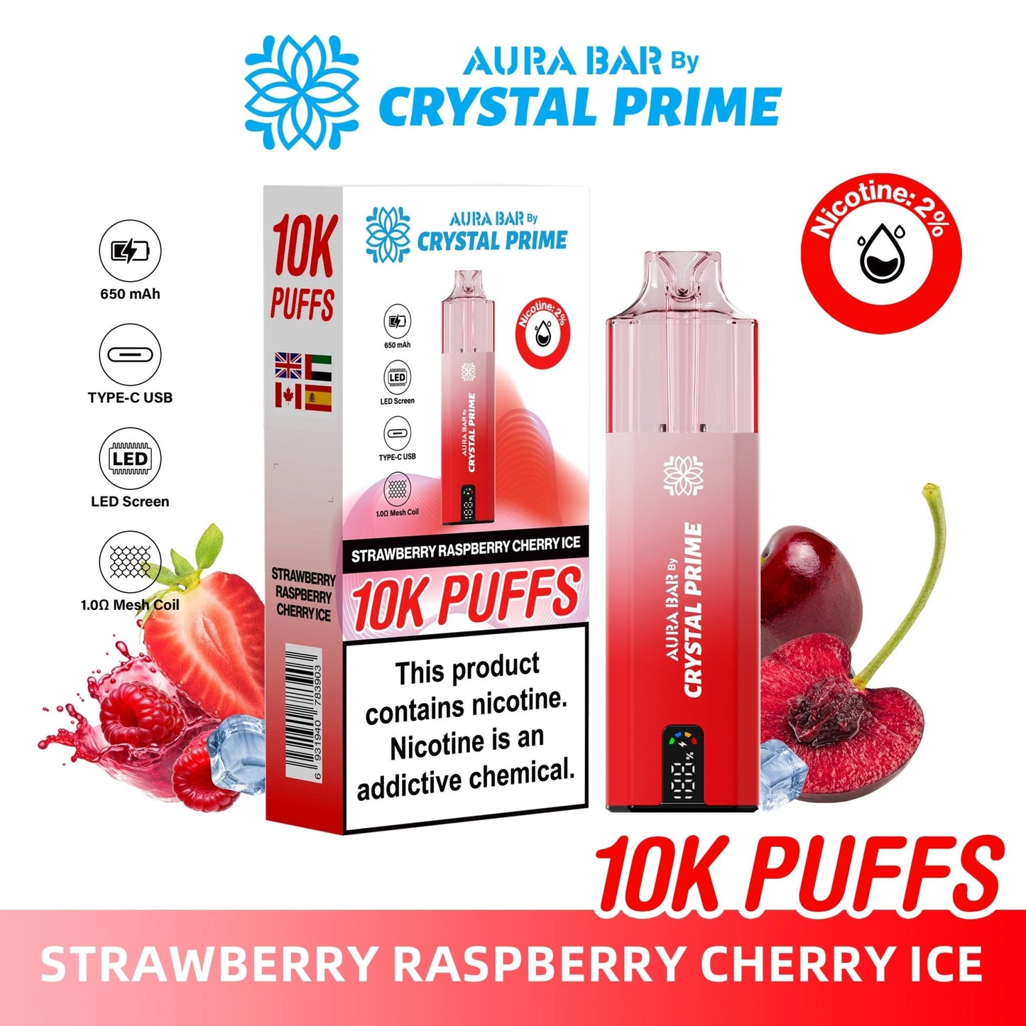 Aura Bar 10K Disposable Vape By Crystal Prime Pack of 5 - #Simbavapeswholesale#