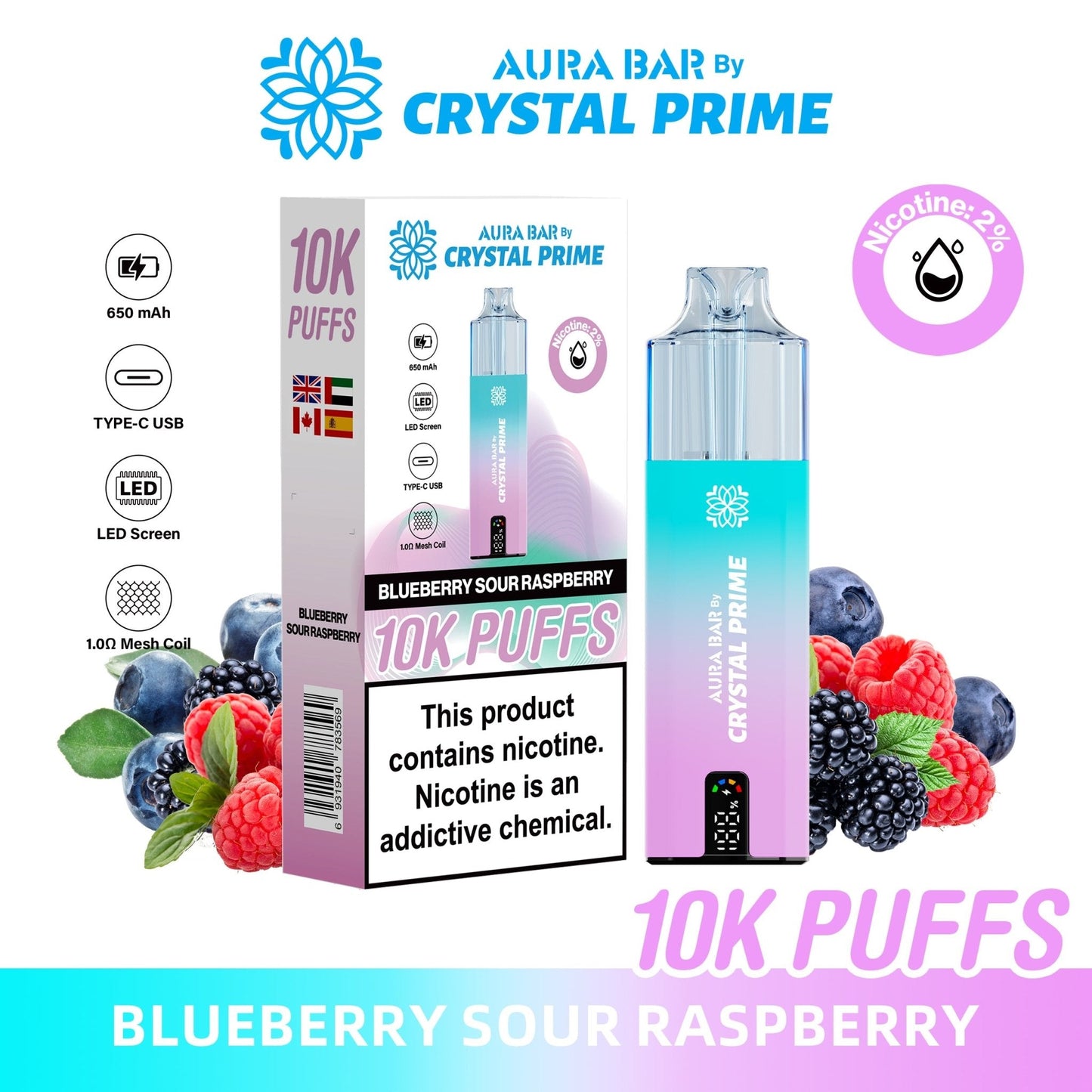 Aura Bar 10K Disposable Vape By Crystal Prime Pack of 5 - #Simbavapeswholesale#