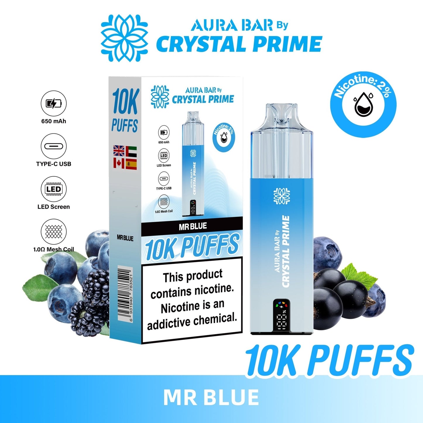 Aura Bar 10K Disposable Vape By Crystal Prime Pack of 5 - #Simbavapeswholesale#