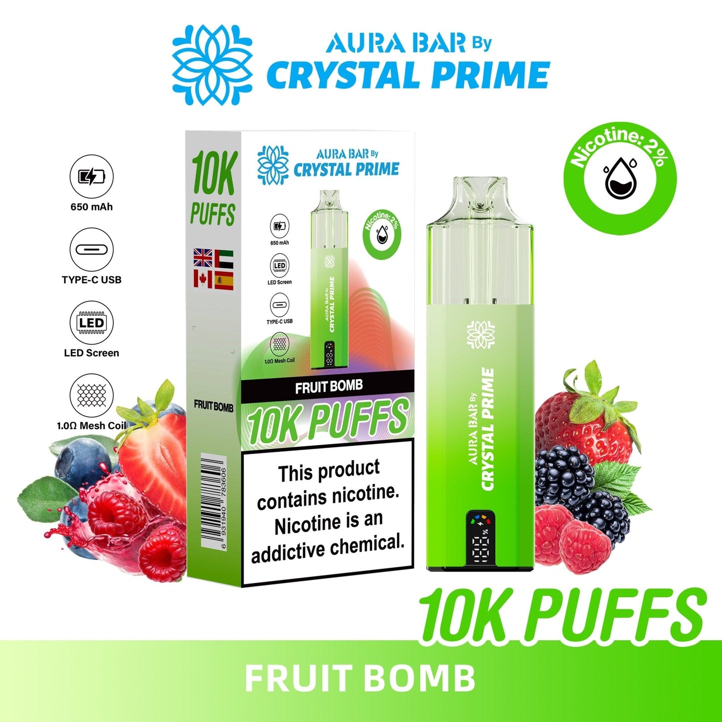 Aura Bar 10K Disposable Vape By Crystal Prime Pack of 5 - #Simbavapeswholesale#