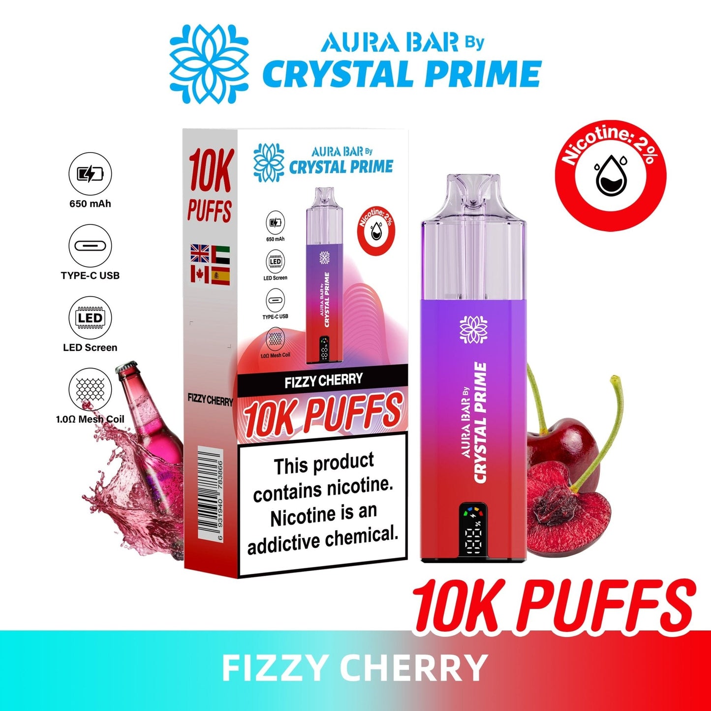 Aura Bar 10K Disposable Vape By Crystal Prime Pack of 5 - #Simbavapeswholesale#
