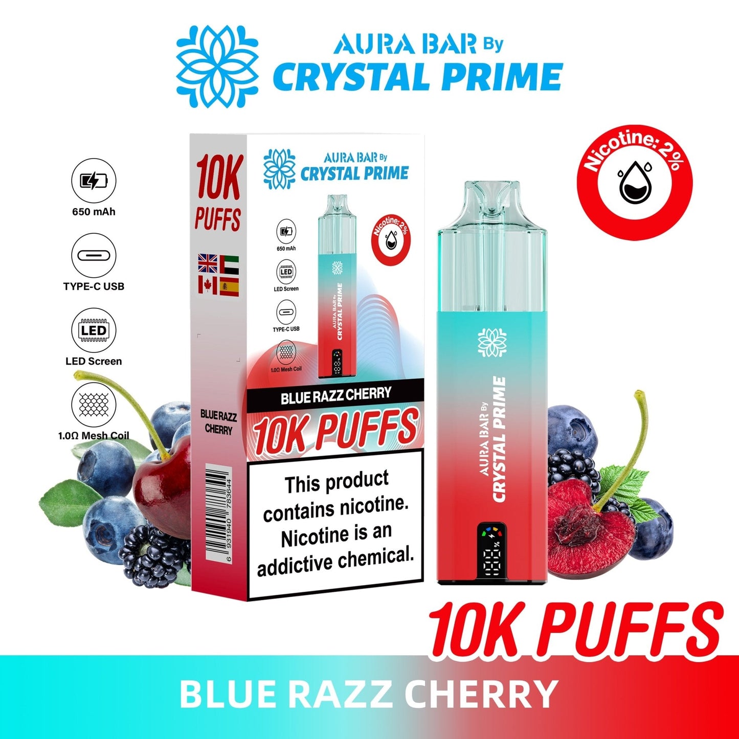 Aura Bar 10K Disposable Vape By Crystal Prime Pack of 5 - #Simbavapeswholesale#