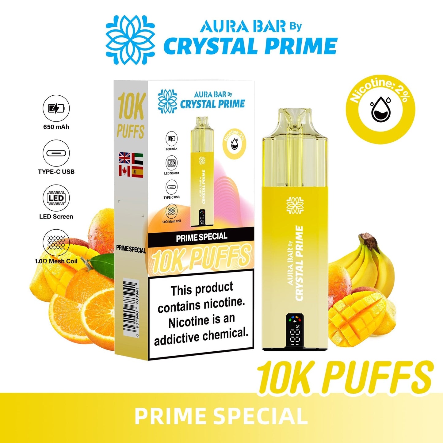Aura Bar 10K Disposable Vape By Crystal Prime Pack of 5 - #Simbavapeswholesale#