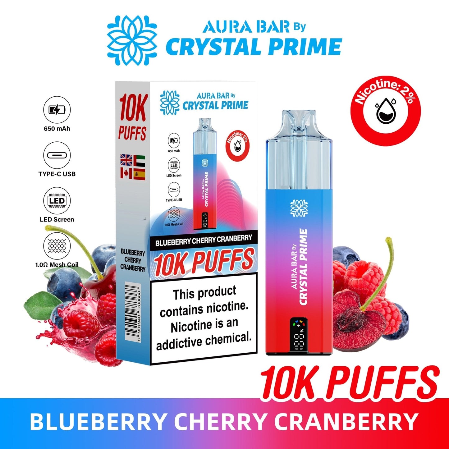 Aura Bar 10K Disposable Vape By Crystal Prime Pack of 5 - #Simbavapeswholesale#