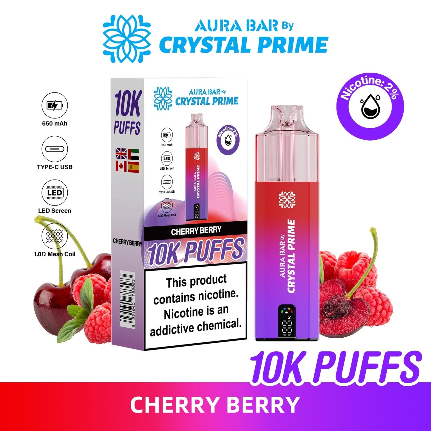Aura Bar 10K Disposable Vape By Crystal Prime Pack of 5 - #Simbavapeswholesale#