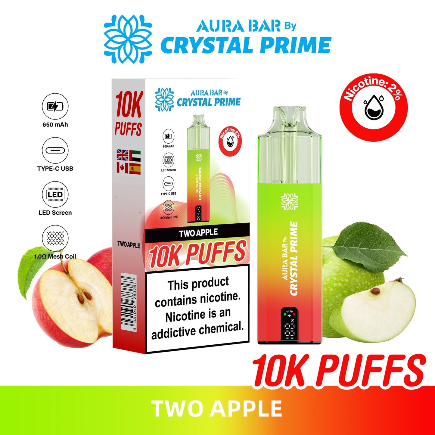 Aura Bar 10K Disposable Vape By Crystal Prime Pack of 5 - #Simbavapeswholesale#