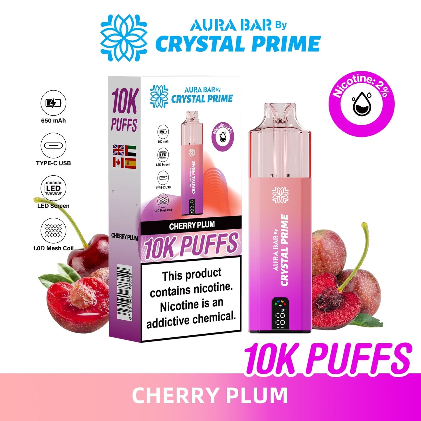 Aura Bar 10K Disposable Vape By Crystal Prime Pack of 5 - #Simbavapeswholesale#
