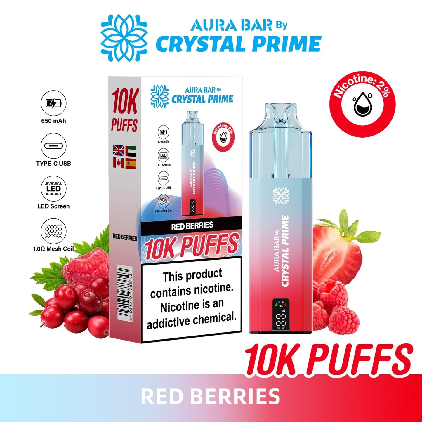 Aura Bar 10K Disposable Vape By Crystal Prime Pack of 5 - #Simbavapeswholesale#