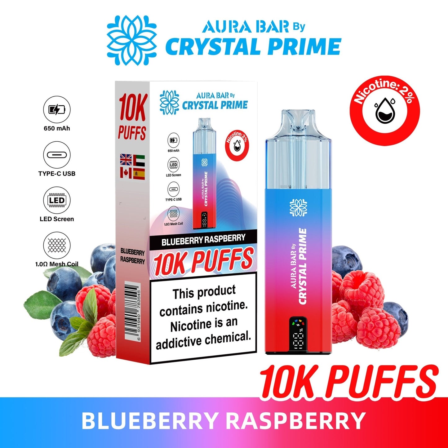 Aura Bar 10K Disposable Vape By Crystal Prime Pack of 5 - #Simbavapeswholesale#